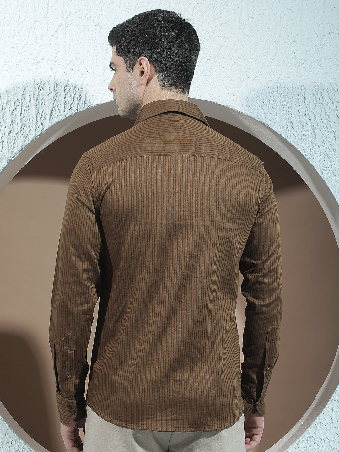 Brown Verical Stripes Shirt