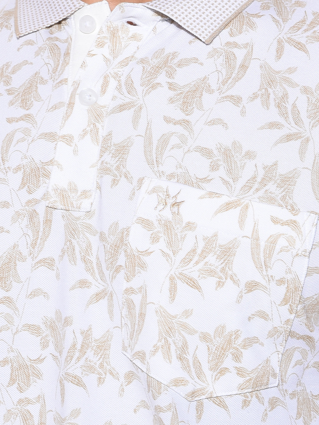 Olive Floral Print Polo-Neck T-Shirt