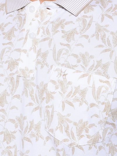 Olive Floral Print Polo-Neck T-Shirt