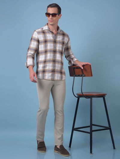 Brown Checked 100% Cotton Shirt