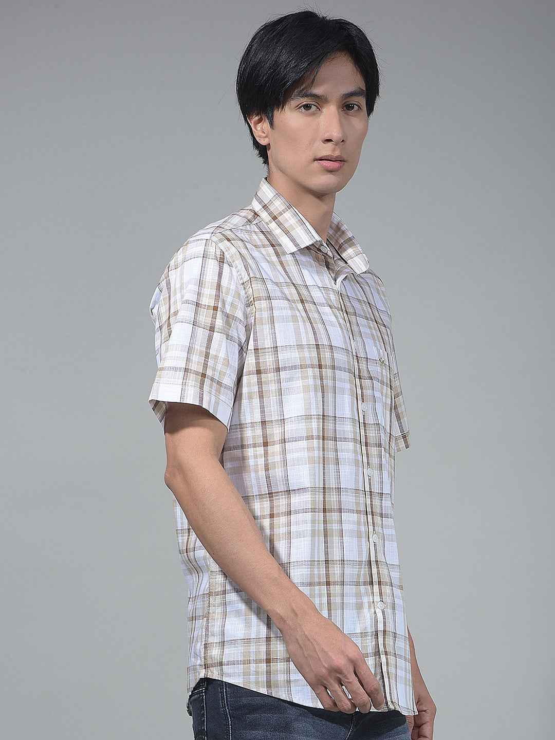 Brown Checked 100% Cotton Shirt