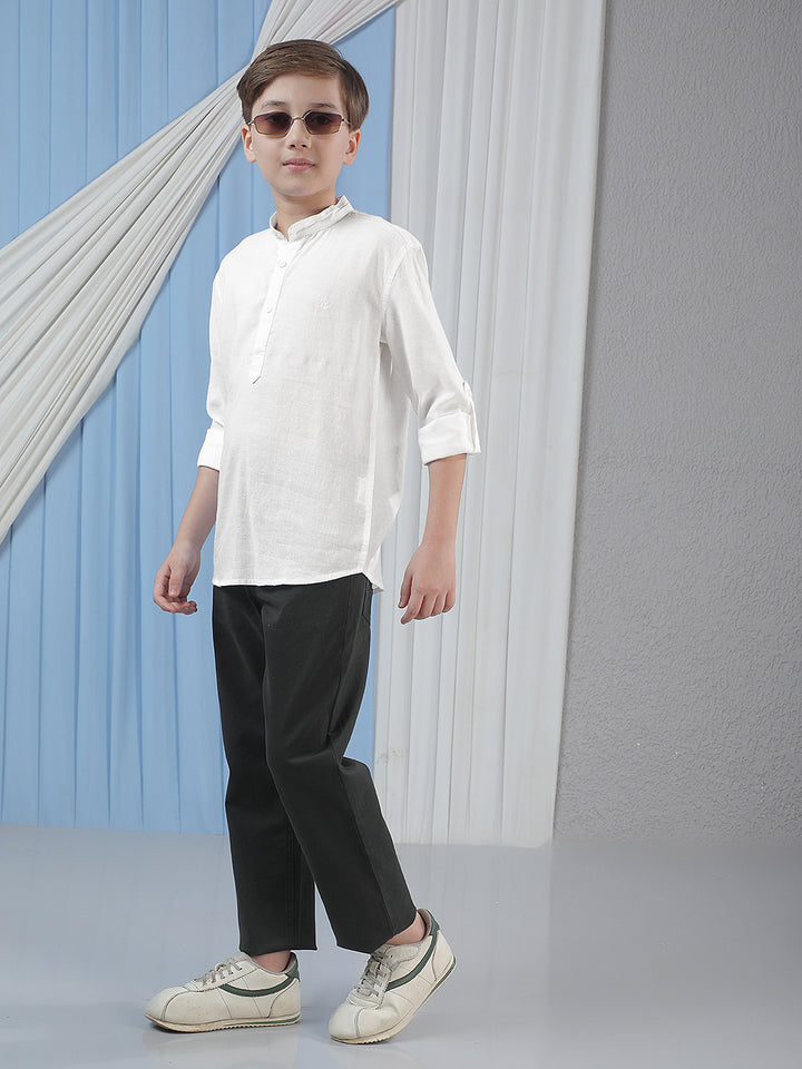 White Linen Mandarin Neck Kurta