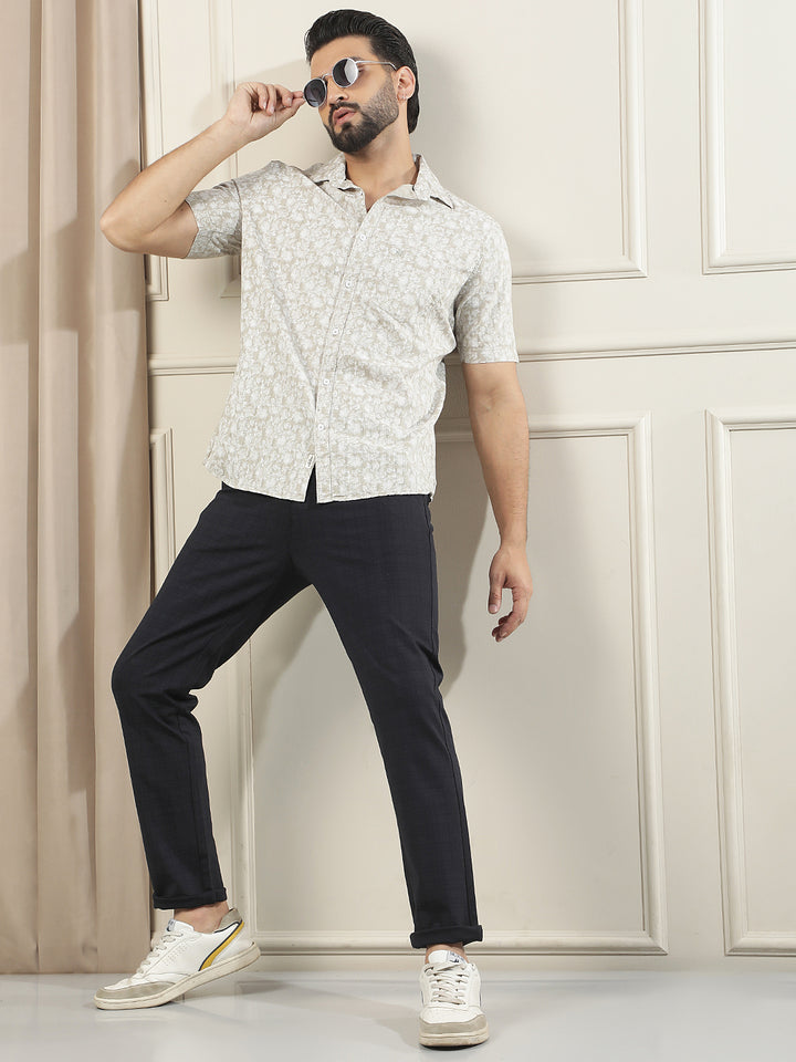 Navy Blue Checked Knitted Trousers