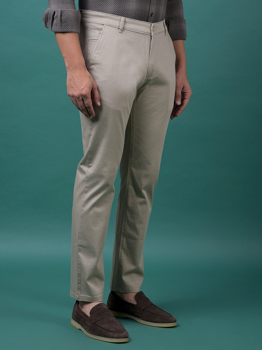 Beige Printed Trousers