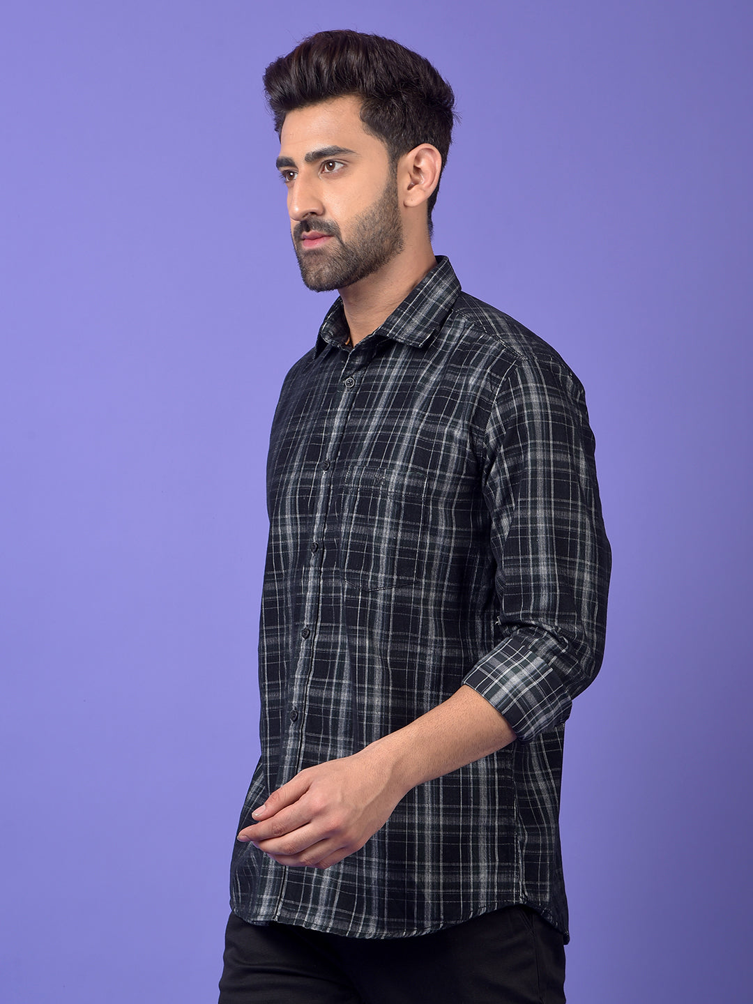 Black Checked Corduroy Shirt