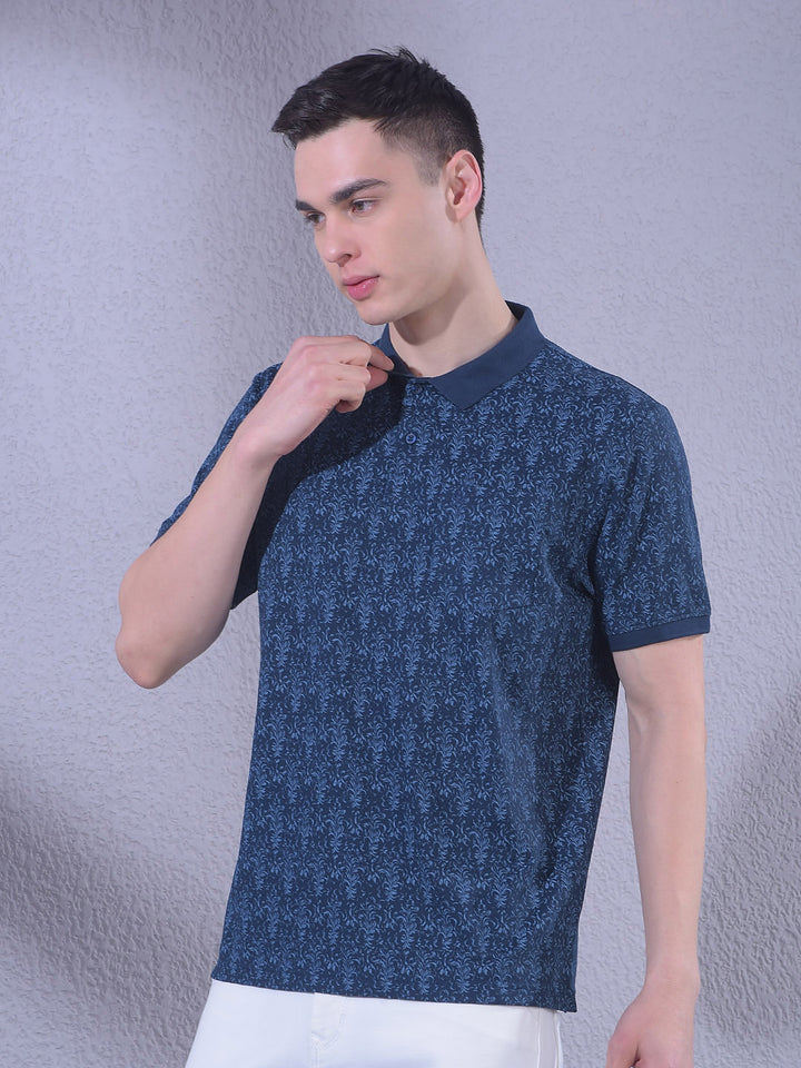 Navy Blue Floral Print T-Shirt