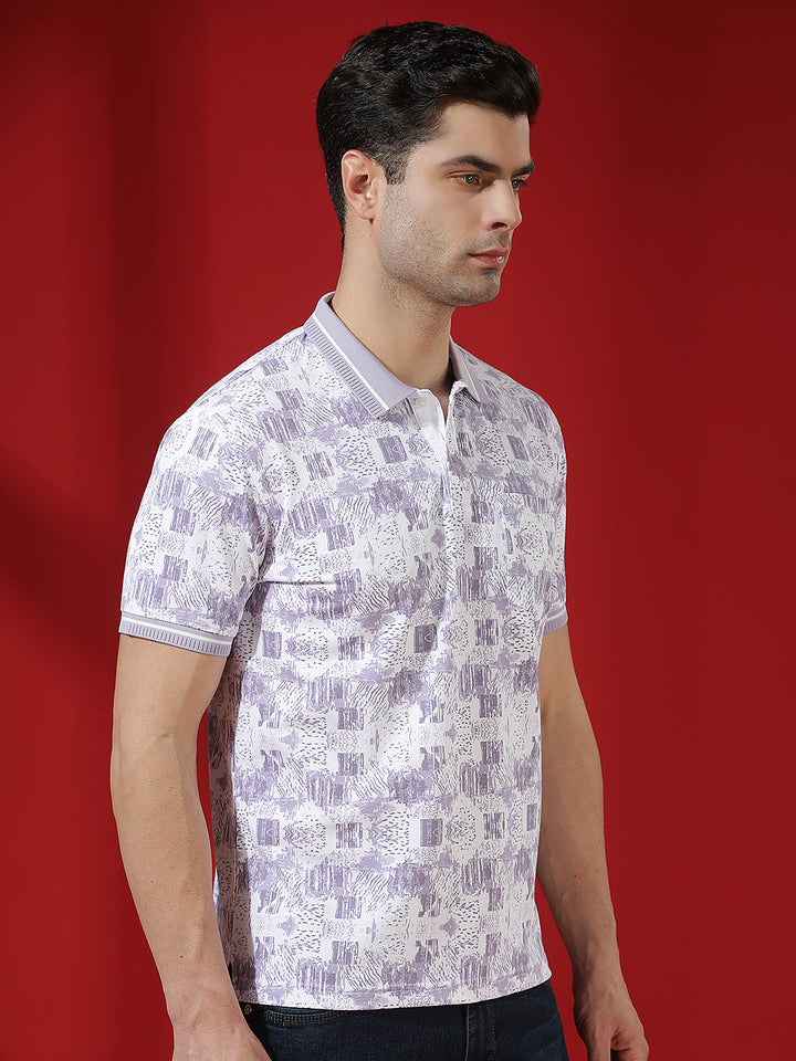 Purple Abstract Print Polo T-Shirt