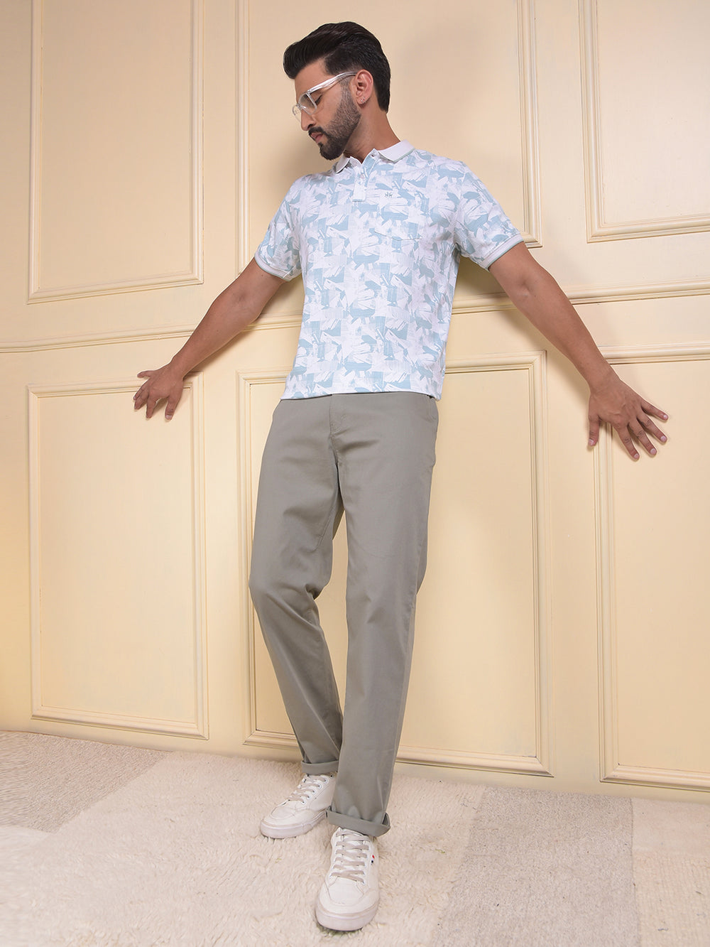 Green Printed Polo Neck T-Shirt