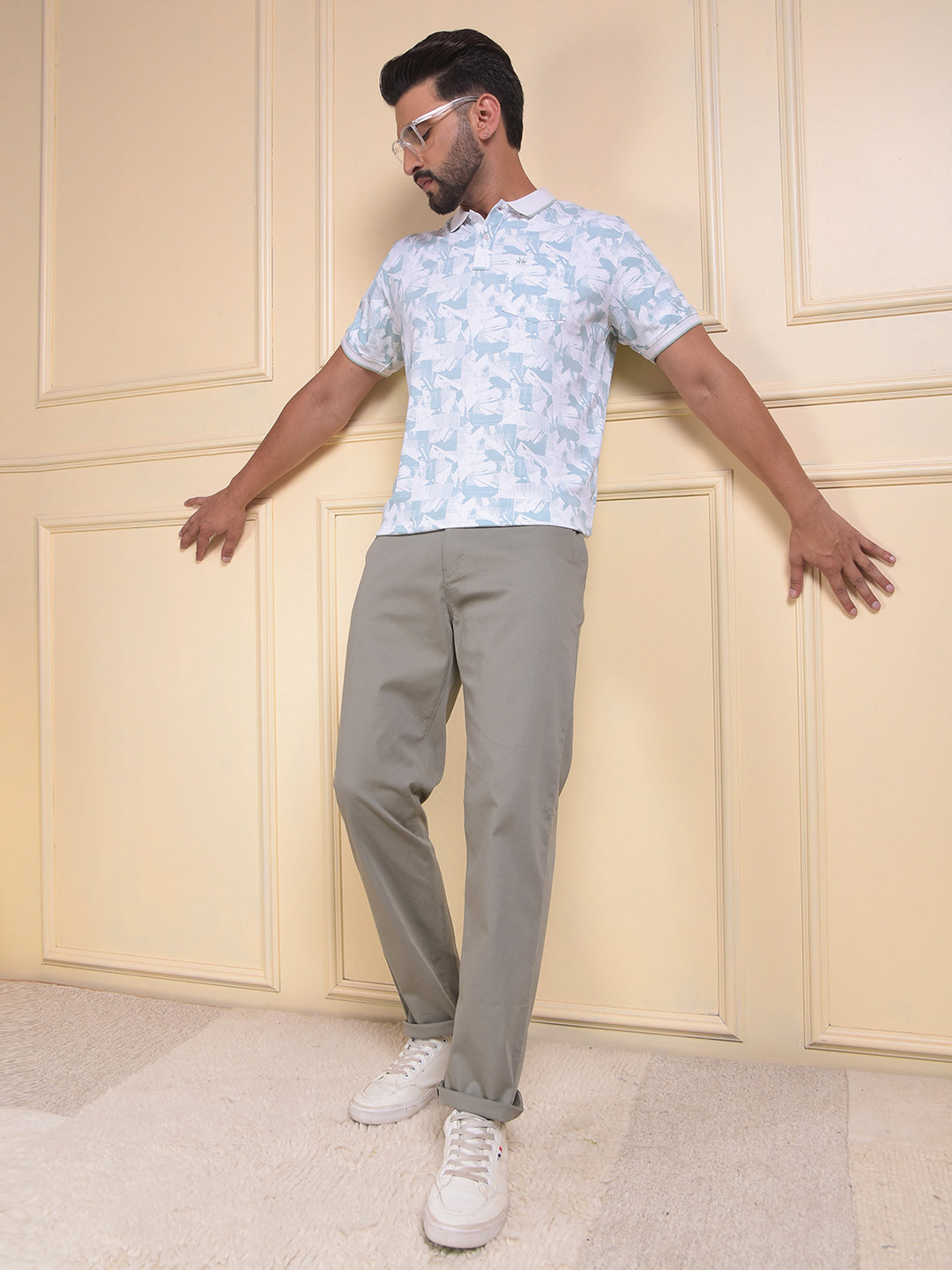 Green Printed Polo Neck T-Shirt