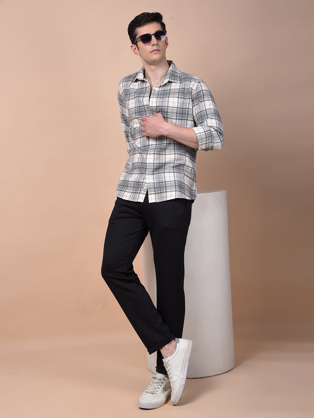 Grey Checked 100% Cotton Shirt