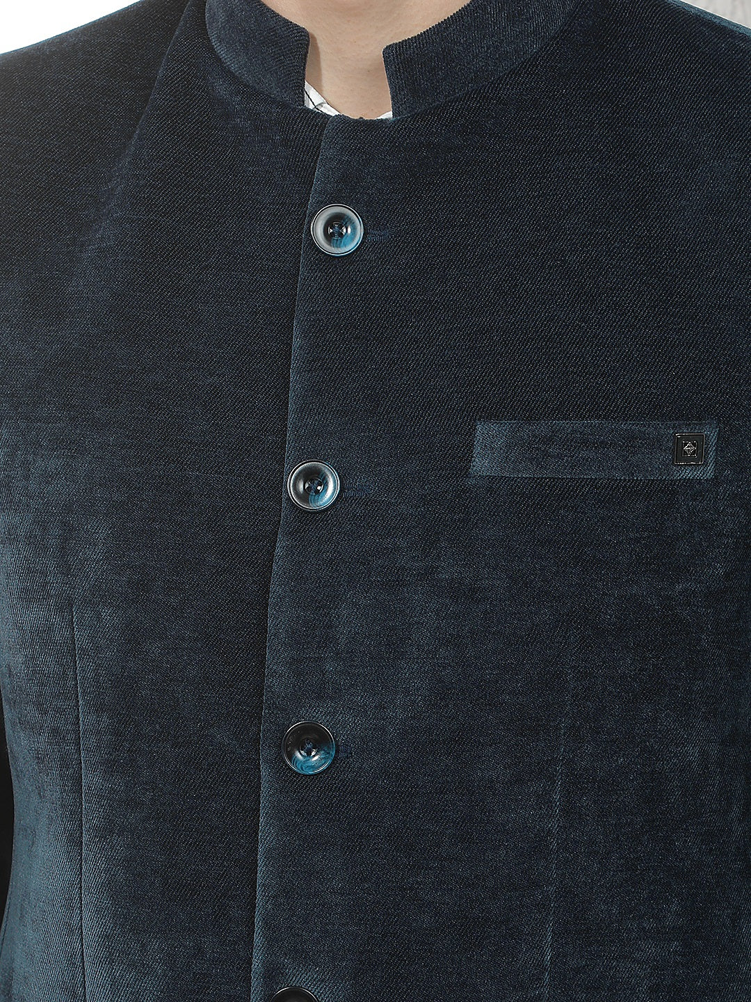 Navy Blue Mandarin Neck Blazer