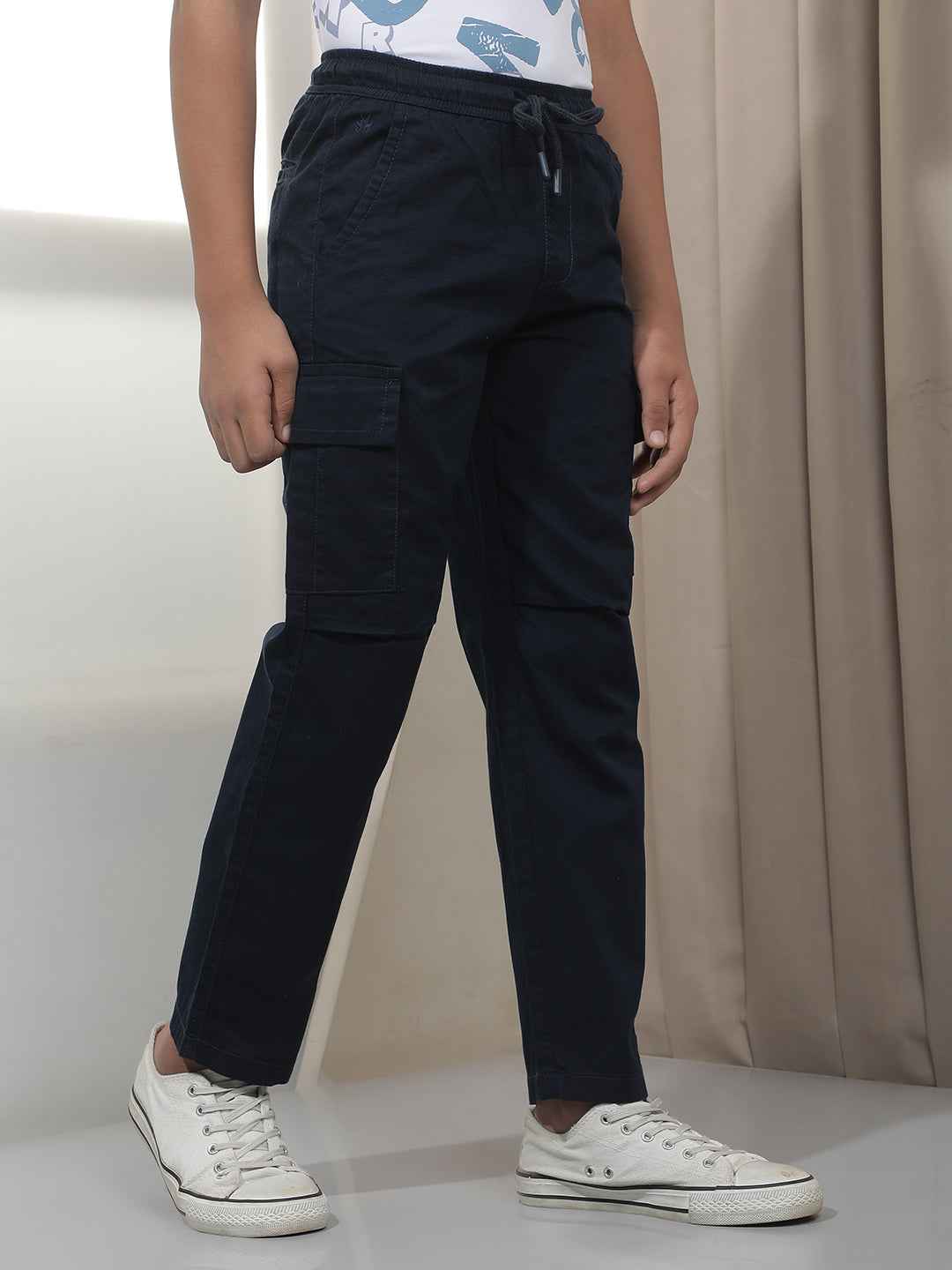Navy Blue 100% Cotton Cargo Trousers