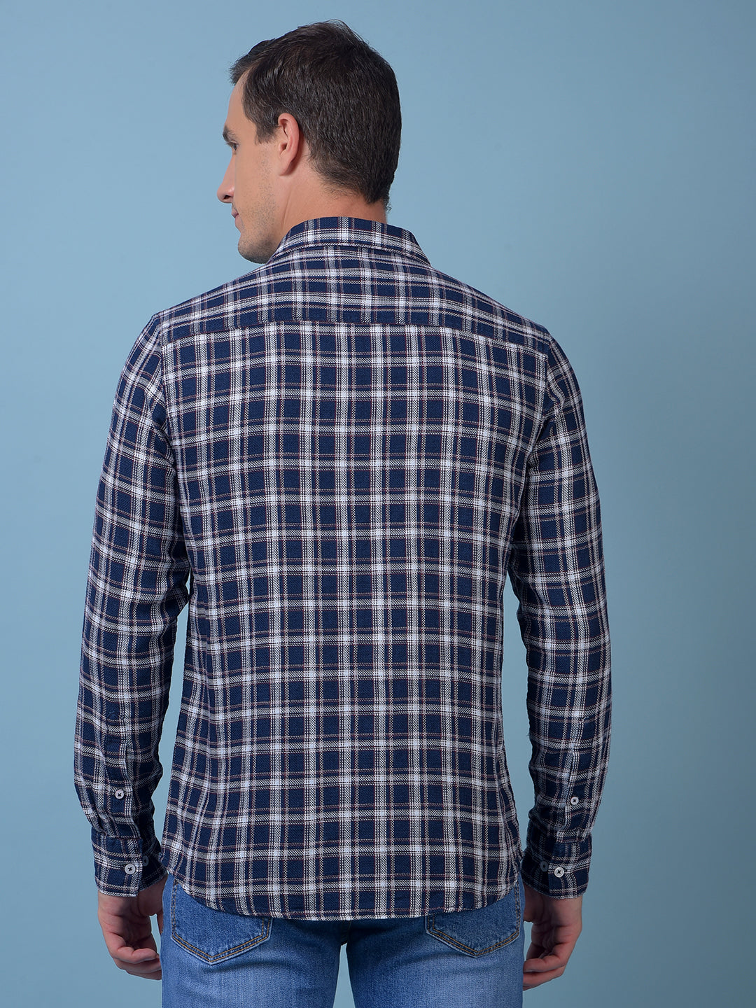 Navy Blue Checked 100% Cotton Shirt