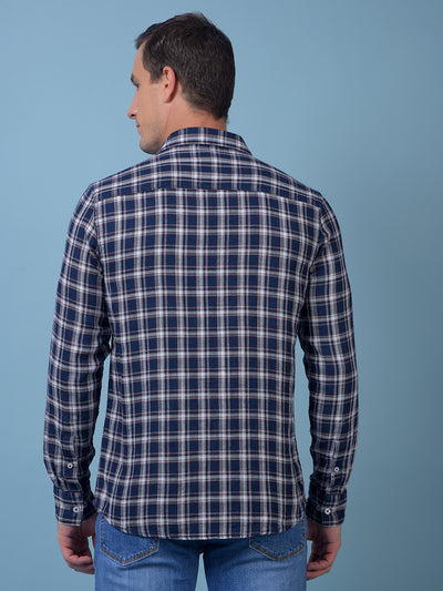Navy Blue Checked 100% Cotton Shirt