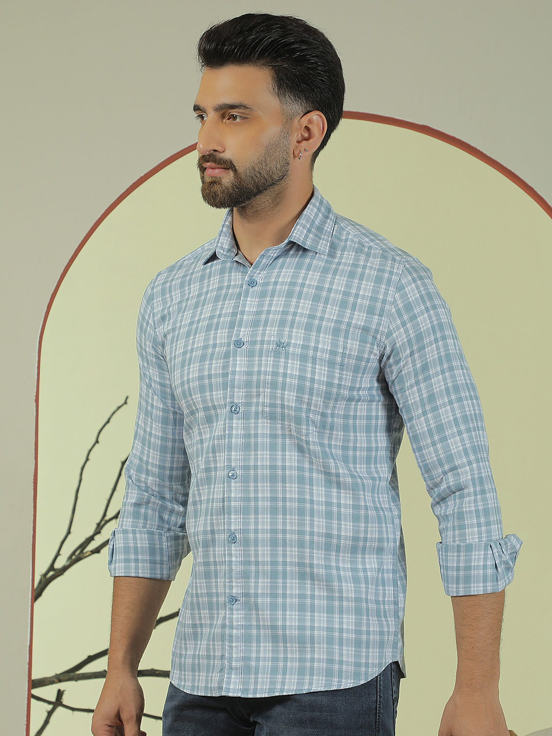 Blue Checked 100% Cotton Shirt