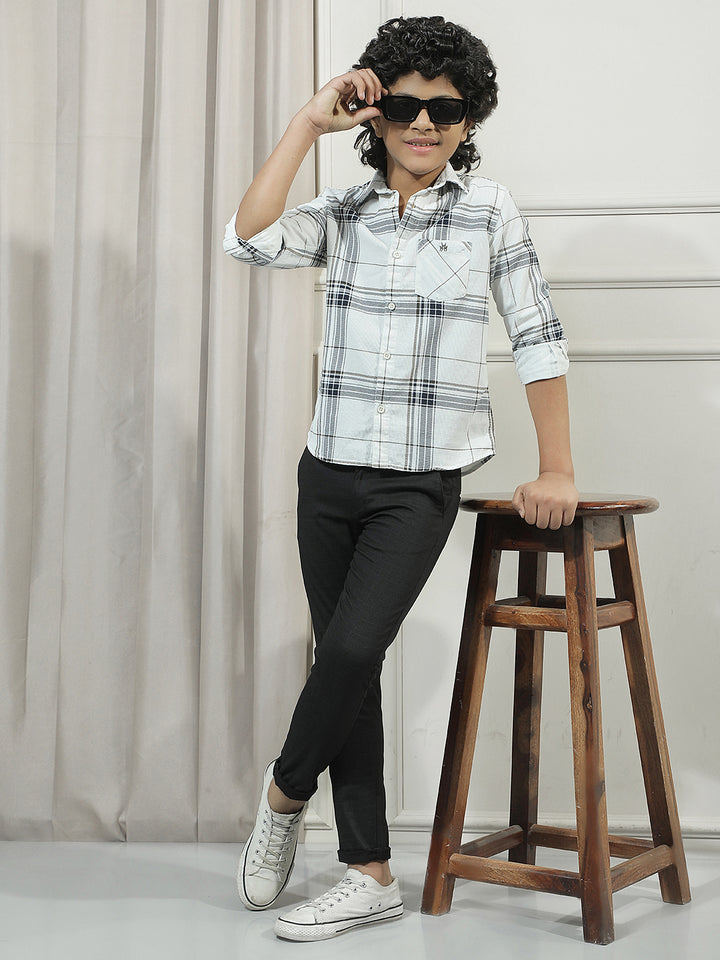 White Checked 100% Cotton Corduroy Shirt