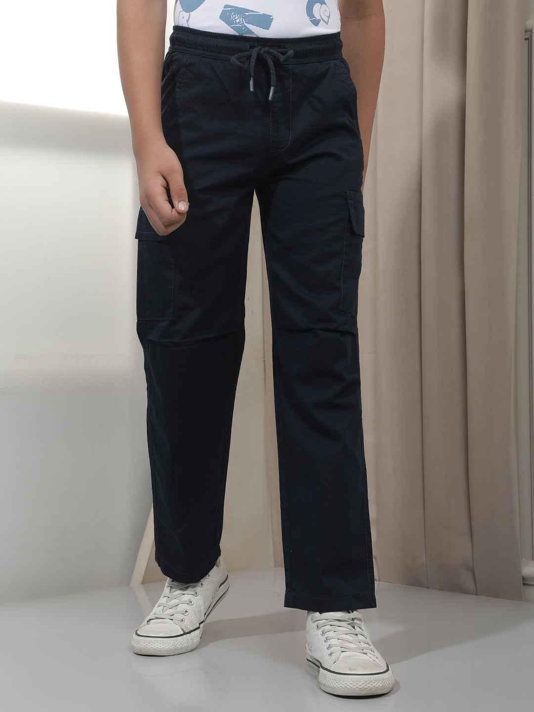 Navy Blue 100% Cotton Cargo Trousers