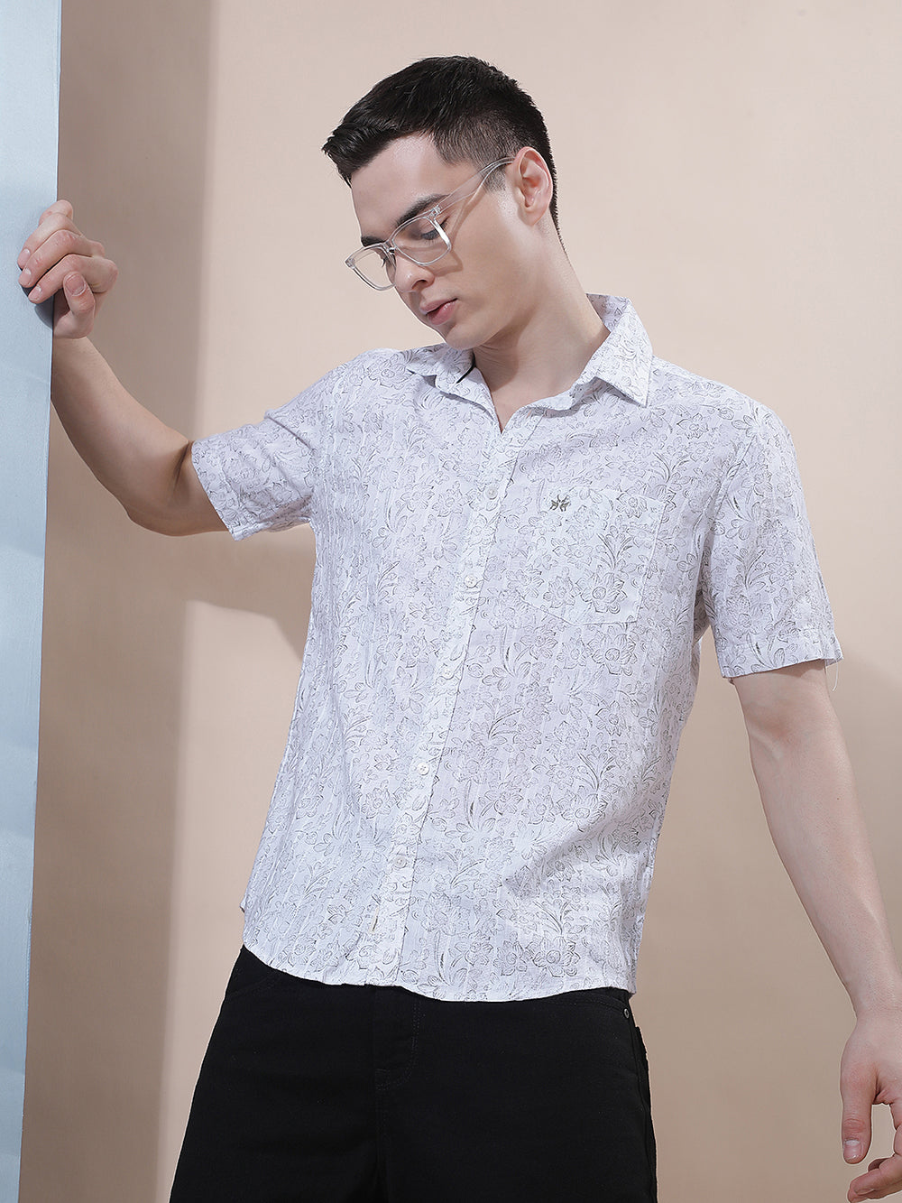 White Floral Print Shirt