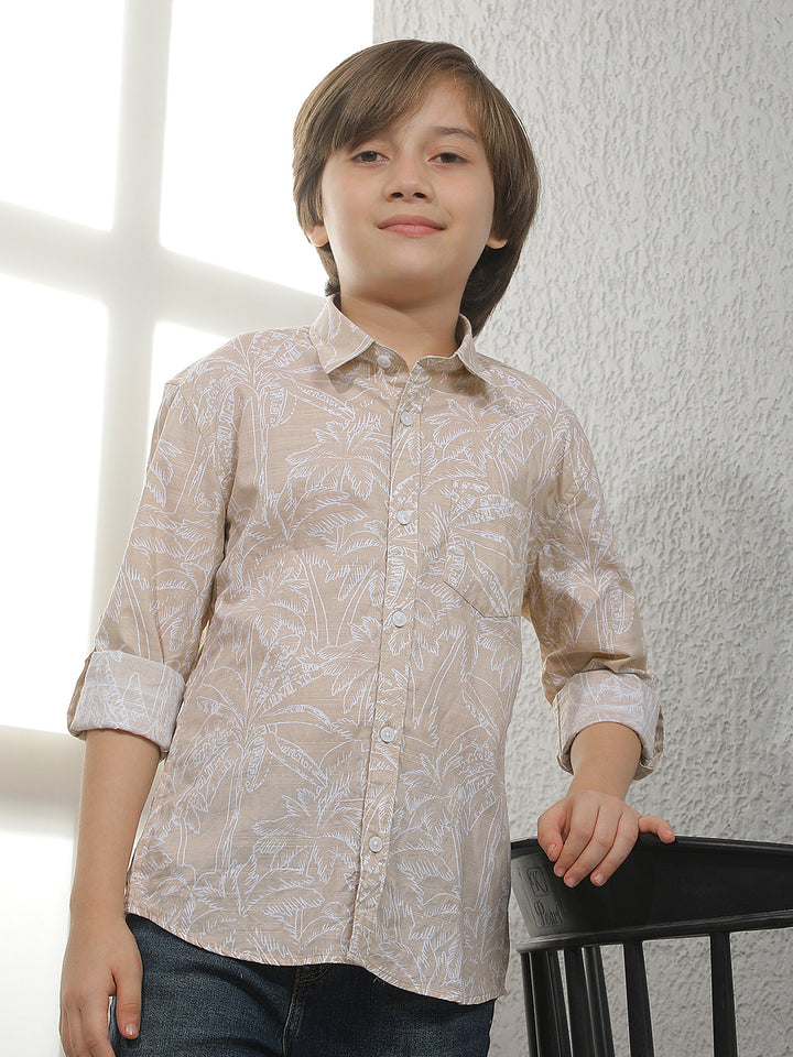 Tan Tropical Print Shirt