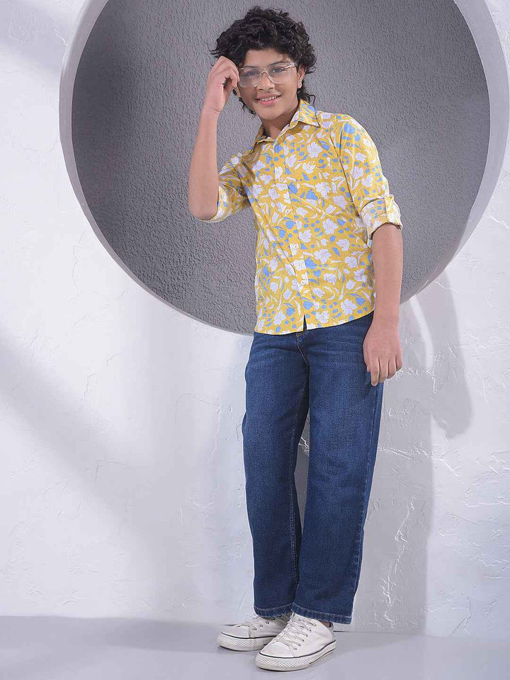 Yellow Floral Print 100% Cotton Shirt