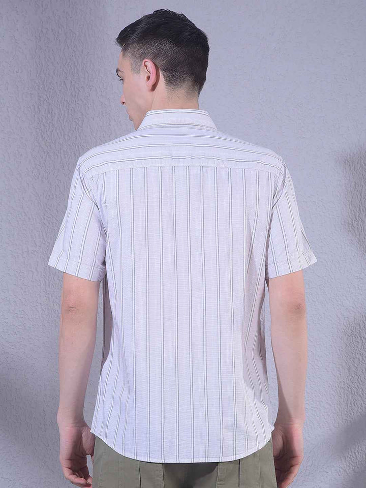 Beige Vertical Striped 100% Cotton Shirt