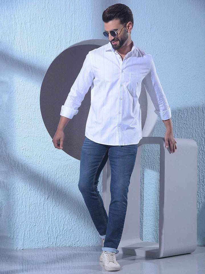 White Vertical Stripes 100% Cotton Shirt