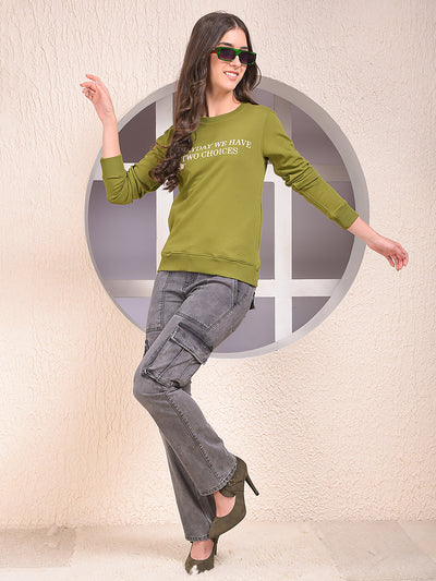Olive Graphic Print Sweatshirt