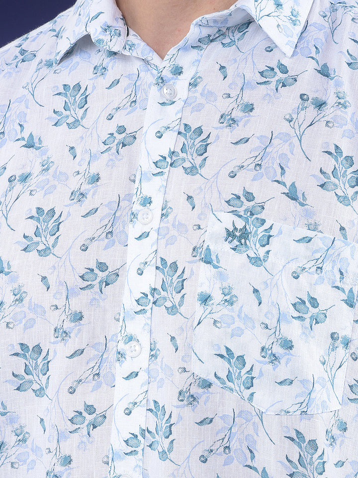 Printed Linen Blue Shirt