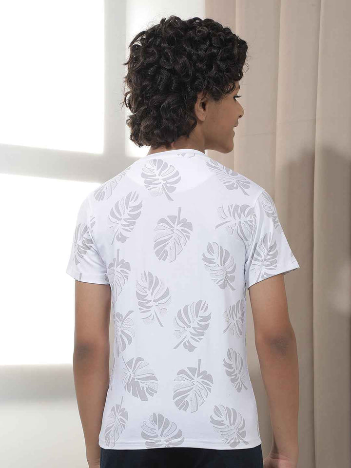 White Tropical Leaf Print T-Shirt