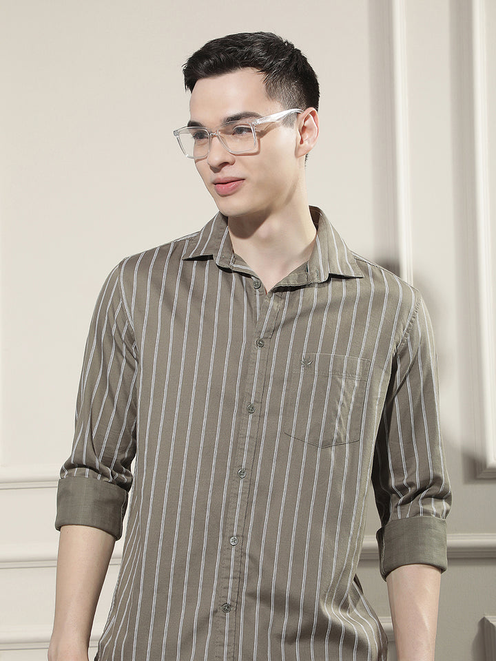 Olive Vertical Stripes Shirt