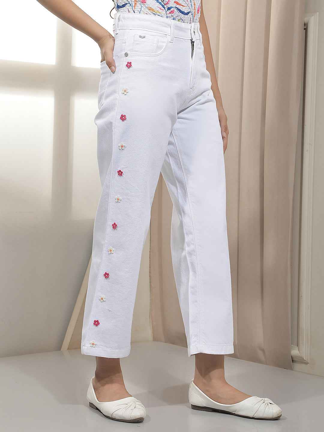 White 100% Cotton Straight Jeans