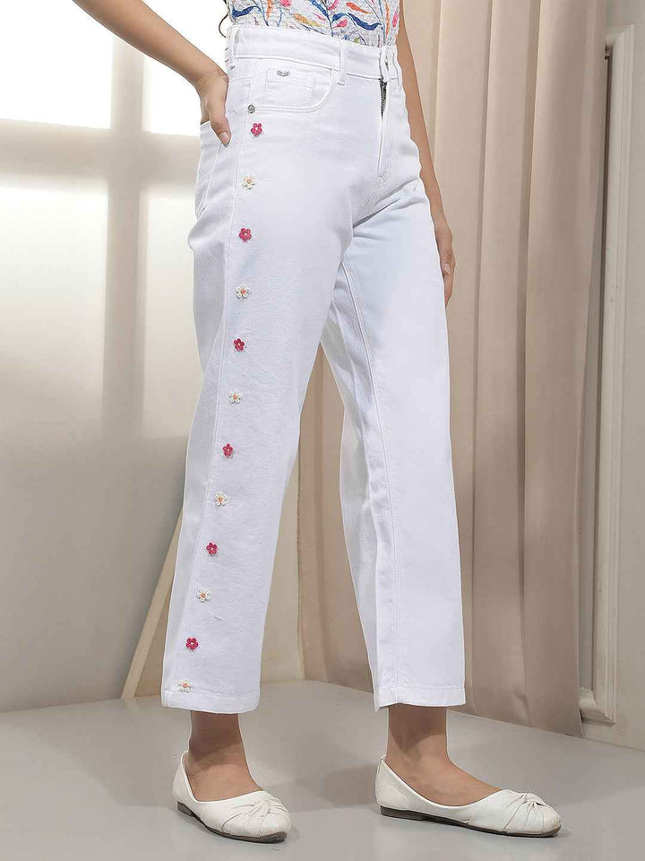 White 100% Cotton Straight Jeans