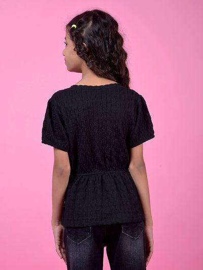 Black Printed Peplum Top