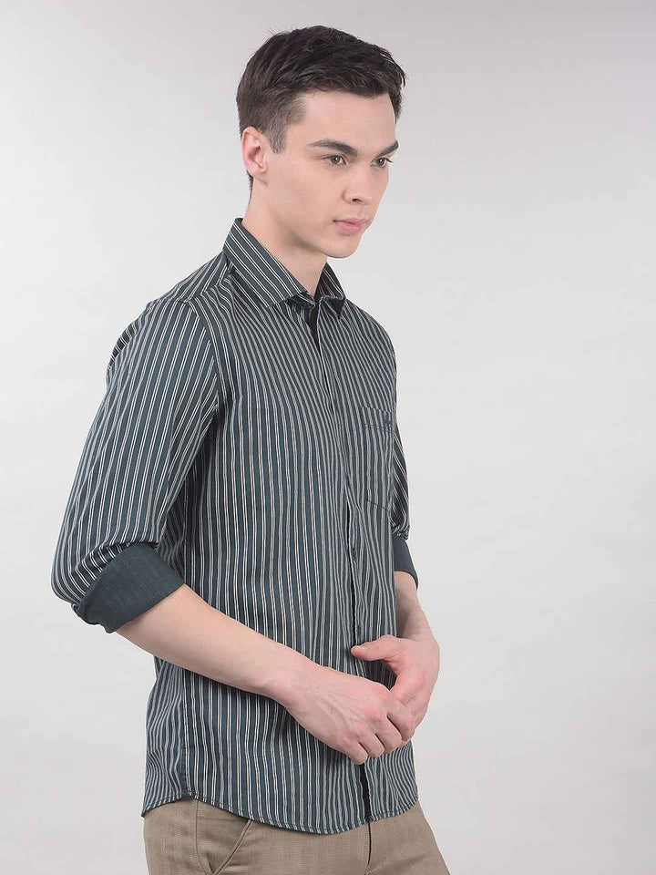 Green Vertical Stripes Shirt