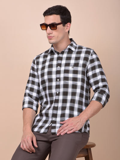Brown Checked 100% Cotton Shirt