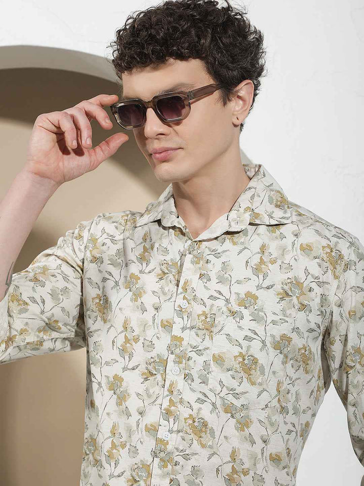 Multi-Color Floral Print Linen Shirt