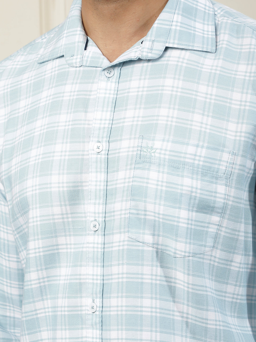 Sleek Azure Blue Checked Shirt