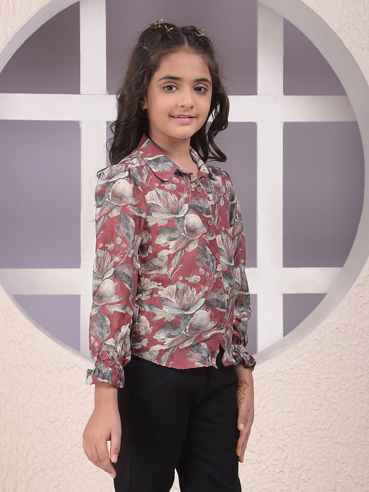 Maroon Floral Print Modal Shirt