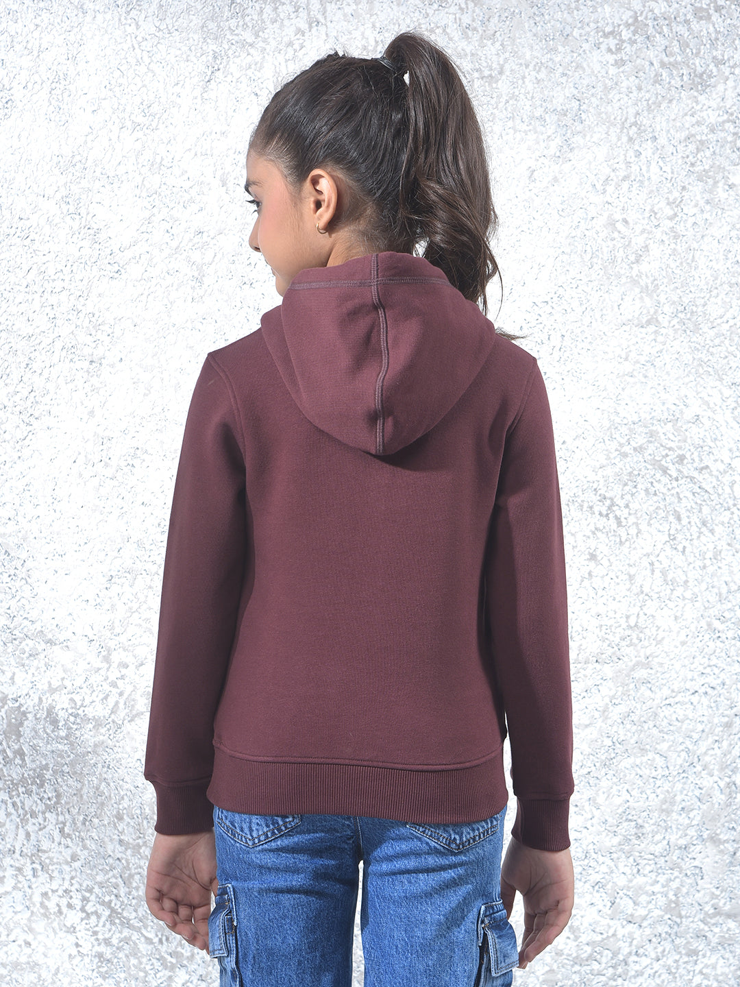 Brown Graphic Print Hooded Neck Knitted Sweatshirt