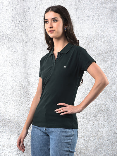 Green Cotton T-Shirt-Women T-shirts-Crimsoune Club