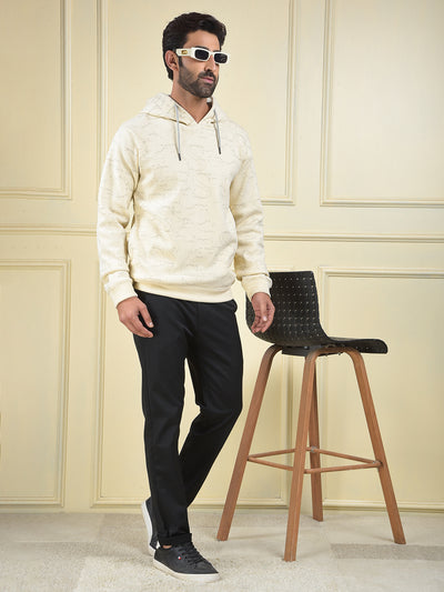 Cream Printed Hooded Neck Sweatshirt