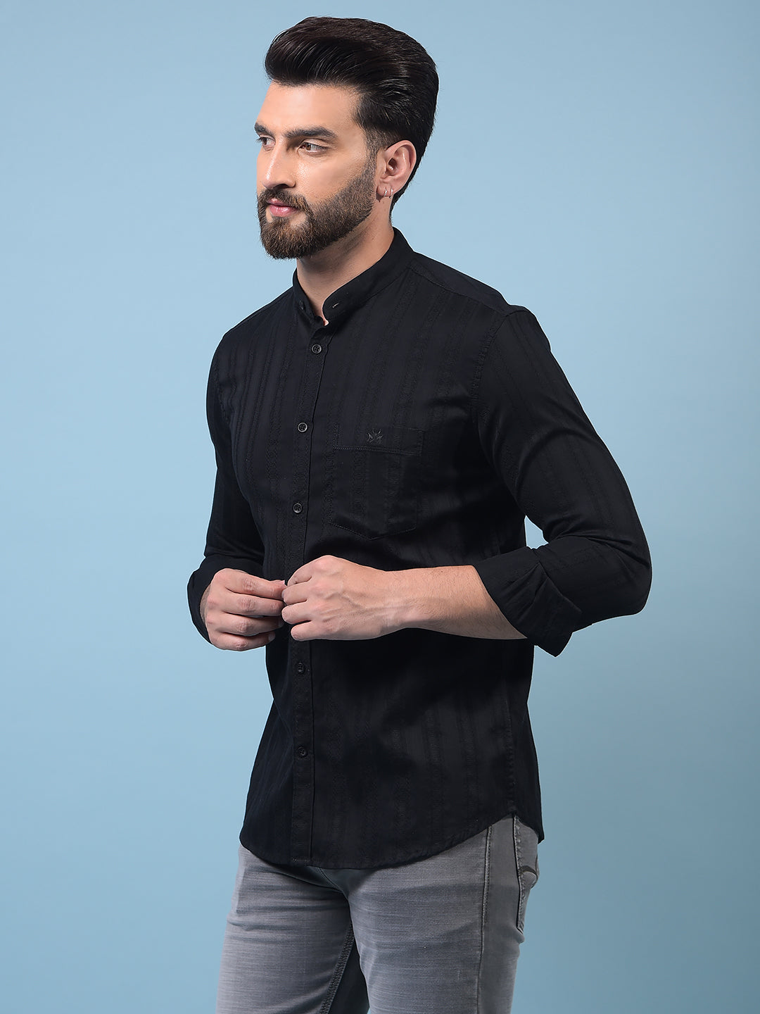Black Embroidered 100% Cotton Shirt