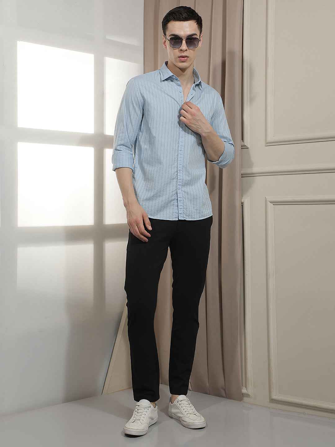Blue Vertical Stripes Shirt