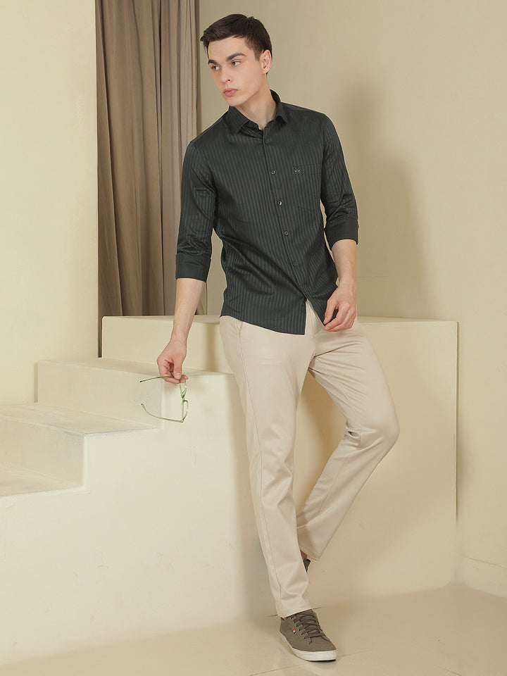 100% Cotton Green Horizontal Stripes Shirt