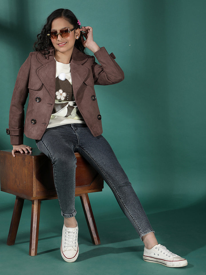 Brown Notched Lapel Double Breasted Coat