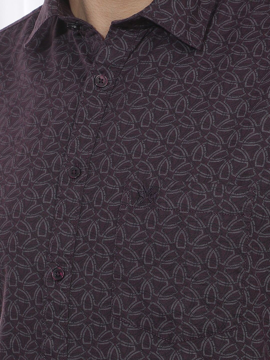 Wine Geometric Print Linen Shirt