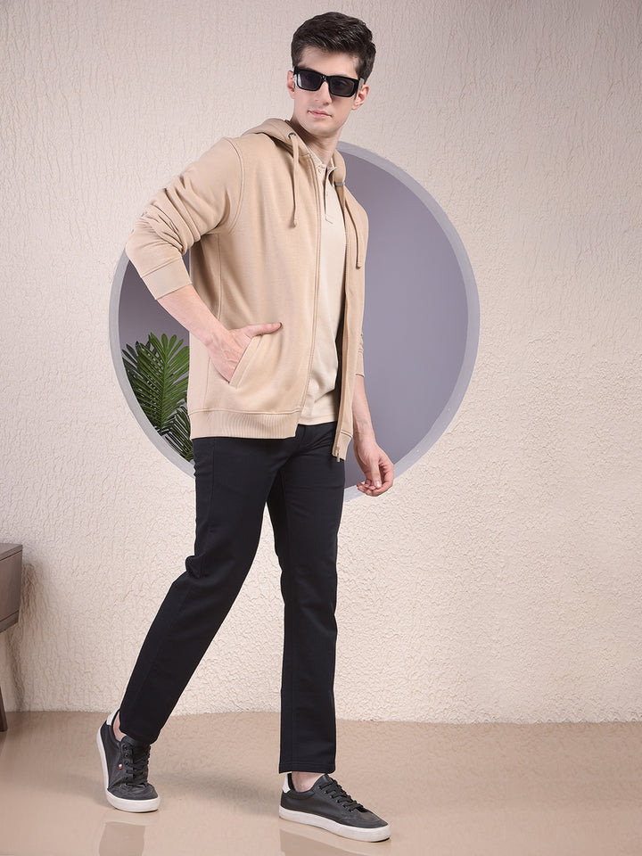 Luxe Beige Hooded Neck Sweatshirt