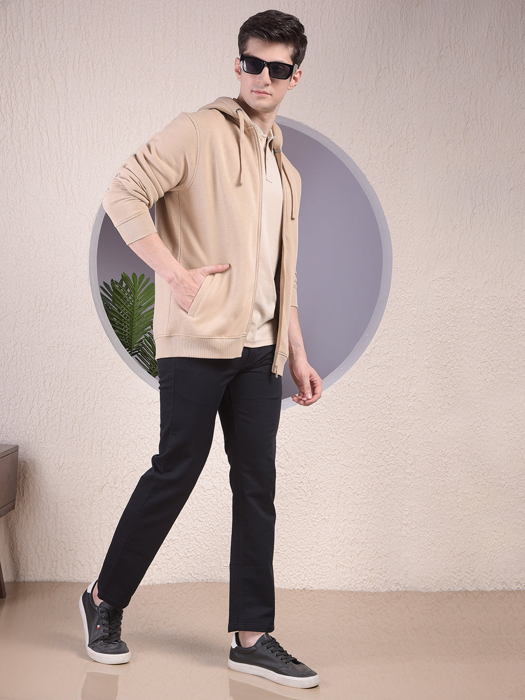 Luxe Beige Hooded Neck Sweatshirt