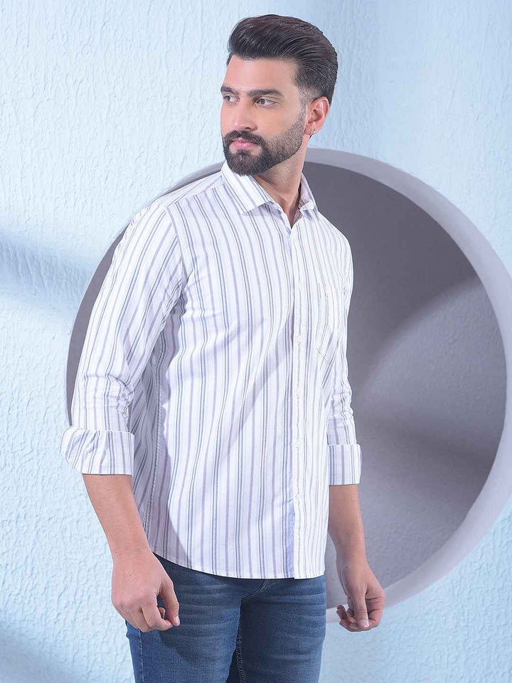 White 100% Cotton Vertical Stripes Shirt