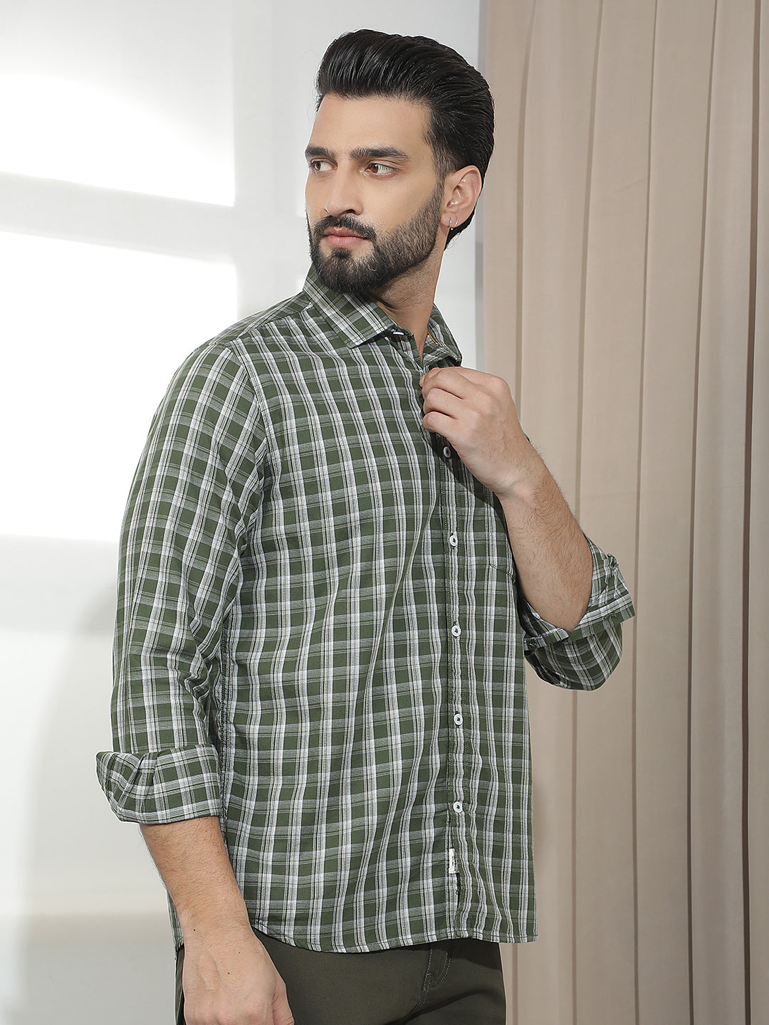 Green 100% Cotton Checked Shirt
